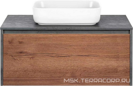База под накладн.раковину подвесная, 1 выкатной ящик, 1 скрытый ящик, 1000x500xh450мм, без раковины, (цв.T.Oak + Beton), ZZ Vincea Mesa VMC-2MS100TB