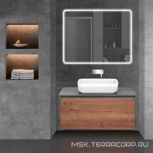 База под накладн.раковину подвесная, 1 выкатной ящик, 1 скрытый ящик, 1000x500xh450мм, без раковины, (цв.T.Oak + Beton), ZZ Vincea Mesa VMC-2MS100TB