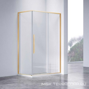Душевой уголок 1100х900хh1950мм, прямоуг., правый/левый, (стекло прозрачное 6мм Easy Clean, фурн.цв.брашированное золото),  ZZ Vincea Slim-N VSR-4SN9011CLG