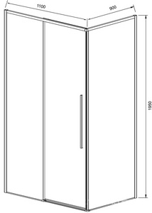 Душевой уголок 1100х900хh1950мм, прямоуг., правый/левый, (стекло прозрачное 6мм Easy Clean, фурн.цв.брашированное золото),  ZZ Vincea Slim-N VSR-4SN9011CLG
