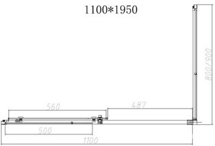Душевой уголок 1100х900хh1950мм, прямоуг., правый/левый, (стекло прозрачное 6мм Easy Clean, фурн.цв.брашированное золото),  ZZ Vincea Slim-N VSR-4SN9011CLG