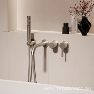 Смеситель для ванны, встраиваемый в стену, шланг, лейка, кронштейн, внутренняя часть в компл., (цв.брашированный никель),  ZZ Vincea Villa VTFW-1VL1BN