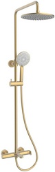 Смеситель для ванны(душа), со стационарным верхн.душем 25см., душевая лейка, шланг в компл., (цв.брашированное золото),  ZZ Vincea Rondo VSFS-1R1BG