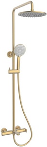 Смеситель для ванны(душа), со стационарным верхн.душем 25см., душевая лейка, шланг в компл., (цв.брашированное золото),  ZZ Vincea Rondo VSFS-1R1BG