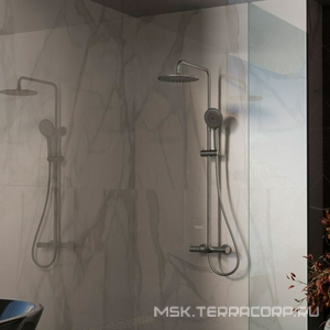 Смеситель для ванны(душа), со стационарным верхн.душем 25см., душевая лейка, шланг в компл., (цв.вороненая сталь),  ZZ Vincea Rondo VSFS-1R1GM