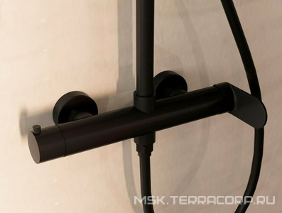 Смеситель для душа, со стационарным верхн.душем 25см., душевая лейка, шланг в компл., (цв.черный матовый),  ZZ Vincea Rondo VSFS-1R0MB