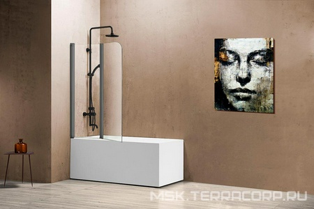 Душевая шторка на ванну, складная, правая /левая, 1140хh1400мм, (профиль цв.вороненая сталь, стекло прозрачное 5мм), Vincea ZZ Vincea Универсал VSB-12114CLGM