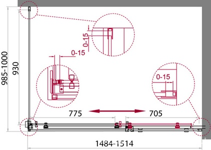 Душевое ограждение 1500x1000х1950мм, прямоуг., сдвижная дверь, боковая стенка, правая/левая, (стекло прозрачн.8мм, фурн.цв.хром), Acqua ZZ BelBagno ACQUA ACQUA-AH-1-150/100-C-Cr