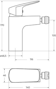 Смеситель для биде, без д/к, (цв.оружейная сталь),  ZZ BelBagno Due DUE-BD-GM-W0