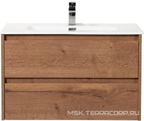 База под раковину подвесная с 2 выкатными ящиками и одной распашной дверцей,1000х460хh500мм,правосторонняя, без раковины, (цв.Rovere Tabacco), KraftZZ