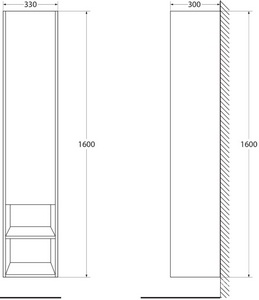Шкаф подвесной с распашной дверцей и одной открытой полкой, ПЕТЛИ СПРАВА, 300х300хh1600мм, (цв.Rovere Tabacco),  ZZ BelBagno Kraft KRAFT-1600-1A-SC-RT-R