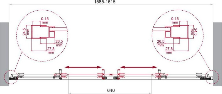 Дверь для душа, в нишу 1600хh1950мм, раздвижная, 2 двери, 2 неподв.секции, правая/левая, (стекло прозрачное 6мм, фурн.цв.хром),  ZZ BelBagno Luce LUCE-BF-2-160-C-Cr