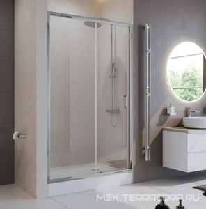 Дверь для душа, в нишу 155хh195см, раздвижная, 1 дверь, 1 неподв.секция, правая/левая, (стекло прозрачн.5мм, фурн.цв.хром), Uno ZZ BelBagno Uno-195 UNO-195-BF-1-155-C-Cr