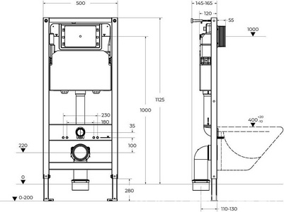 Инсталляция для подвесн. унитаза,1125х500х145мм, смывной бачок, крепёж в компл, монтаж с кнопками смыва арт.BB-03C, BB-11, BB-17C, BB-15R, BelBagno BelBagno Универсал BB-101-M