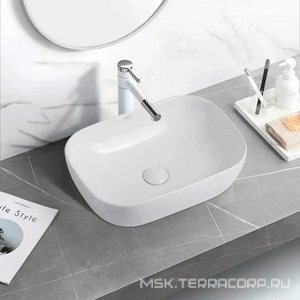 Раковина накладная на столешницу, овальная, 460х325хh135мм, без отв.д/смесит., без перелива, (цв. белый),  ZZ Abber Rechteck AC2200