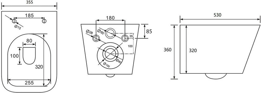 Унитаз подвесной, безободковый, 53х35.5см, сиденье с микролифтом, крепеж в компл., (цв.черный матовый),  ZZ Abber Rechteck AC1201MB