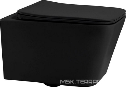 Унитаз подвесной, безободковый, 53х35.5см, сиденье с микролифтом, крепеж в компл., (цв.черный матовый),  ZZ Abber Rechteck AC1201MB