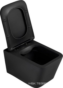 Унитаз подвесной, безободковый, 53х35.5см, сиденье с микролифтом, крепеж в компл., (цв.черный матовый),  ZZ Abber Rechteck AC1201MB