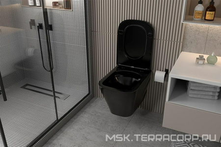 Унитаз подвесной, безободковый, 53х35.5см, сиденье с микролифтом, крепеж в компл., (цв.черный матовый),  ZZ Abber Rechteck AC1201MB