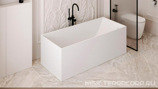 Ванна 1500x700xh550мм, отдельностоящая, интегрированный слив-перелив, крышка слива в цвет ванны в компл., (иск.камень. цв.белый матовый),  ZZ Abber Stein AS9640-1.5