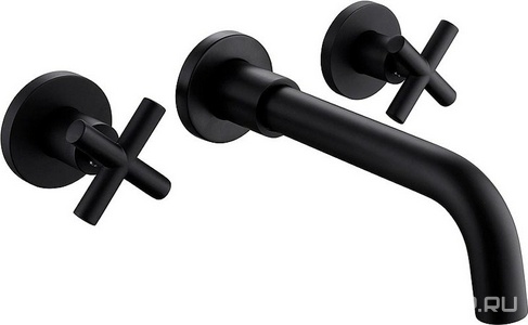 Смеситель для раковины, встраиваемый в стену, внутрен. часть в компл., (цв.черный матовый),  ZZ Abber Wasser Kreis AF81121B