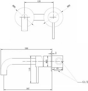 Смеситель для раковины, встраиваемый в стену, внутрен. часть в компл., (цв.никель),  ZZ Abber Wasser Kreis AF8112NG