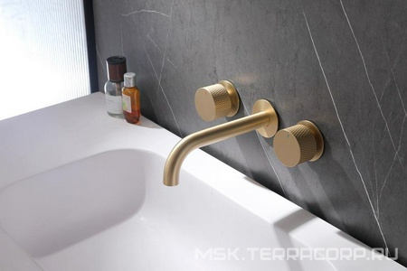 Смеситель для раковины, встраиваемый в стену, внутрен. часть в компл., (цв.золото матовое),  ZZ Abber Wasser Kreis AF81122G