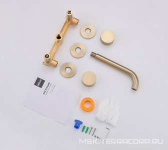 Смеситель для раковины, встраиваемый в стену, внутрен. часть в компл., (цв.золото матовое),  ZZ Abber Wasser Kreis AF81122G