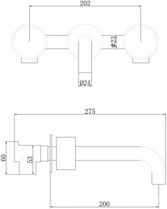 Смеситель для раковины, встраиваемый в стену, внутрен. часть в компл., (цв.золото матовое),  ZZ Abber Wasser Kreis AF81122G