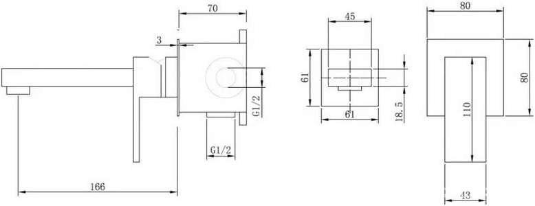 Смеситель для раковины, встраиваемый в стену, внутрен. часть в компл., (цв.хром),  ZZ Abber Daheim AF8212