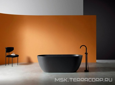 Ванна 1700х750h600мм, отдельностоящая, на каркасе, интегрир.слив-прелив крышка слива в цвет ванны, (искусств.камень цв.черный матов),  ZZ Abber Frankfurt AM9941B