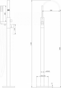 Смеситель для ванны, напольный, лейка, шланг, внутрен.часть в компл., (цв.золото матовое),  ZZ Abber Wasserfall AF8615G