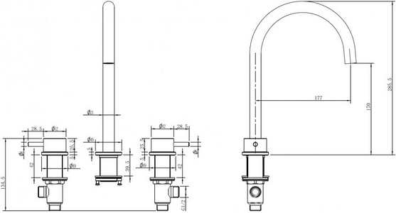 Смеситель для раковины, на 3 отв., без д/к, (цв.золото брашированное),  ZZ Abber Wasser Kreis 316 AF8108BG-M