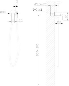 Смеситель совмещ. с гигиенич. душем, готовый к-т: лейка, шланг, скрытая часть, (цв.белый матовый),  ZZ Abber Weiss Insel AF8025W