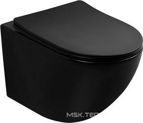 Унитаз подвесной, безободковый, смыв Tornado, 49х35,5см, сиденье с микролифтом, крепеж в компл, (цв.черный матовый), Bequem ZZ