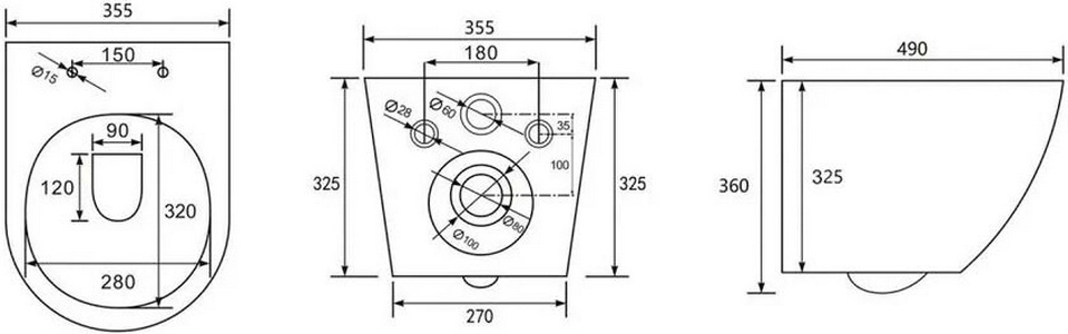 Унитаз подвесной, безободковый, смыв Tornado, 49х35,5см, сиденье с микролифтом, крепеж в компл, (цв.черный матовый),  ZZ Abber Bequem AC1100TMB