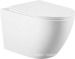 Унитаз подвесной, безободковый, 55х36см, сиденье с микролифтом, крепеж в компл., (цв.белый глянц.), Bequem ZZ