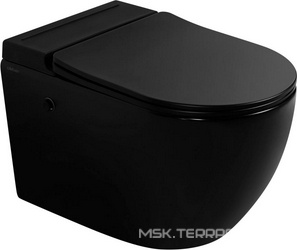 Унитаз подвесной, с импульсным смывом, 58х36см, сиденье с микролифтом, крепеж в компл, (цв.черный матовый), Bequem ZZ