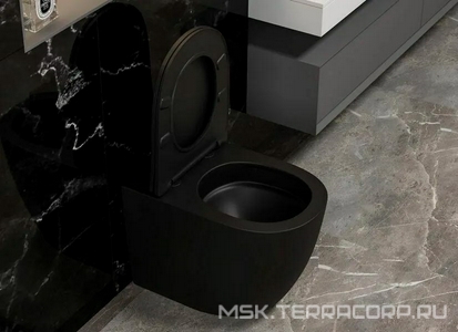 Унитаз приставной, безободковый, смыв Tornado, 56х36х42см, сиденье с микролифтом, крепеж в компл, (цв.черный матовый),  ZZ Abber Bequem AC1111TMB