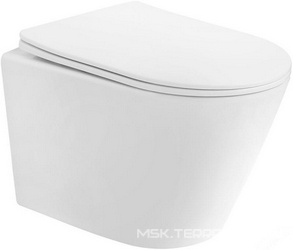 Унитаз подвесной, безободковый, смыв Tornado, 49х35,5см, сиденье с микролифтом, крепеж в компл, (цв.белый матовый), Bequem ZZ