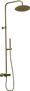 Смеситель-термостат для ванны, со стационарным верхн.душем d25см., душевая лейка, шланг в компл., (цв.матовое золото PVD),  ZZ Paini Cox 78PJ689TH