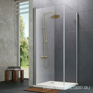 Смеситель-термостат для ванны, со стационарным верхн.душем d25см., душевая лейка, шланг в компл., (цв.матовое золото PVD),  ZZ Paini Cox 78PJ689TH