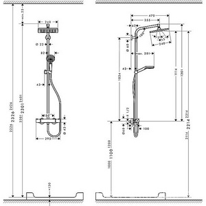 Смеситель-термостат д/д, со стацион. верхним душем квадрат.240х240мм, ручной душ, шланг 160см, кронштейн в компл.,(цв.хром),  E Showerpipe Hansgrohe Crometta 27271000