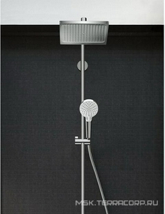 Смеситель для душа со стационарн. верхним душем квадрат 240х240мм, ручной душ, шланг 160см, кронштейн в компл.,(цв.хром),  E Showerpipe Hansgrohe Crometta 27284000