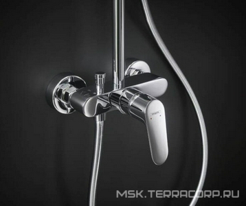 Смеситель для душа со стационарн. верхним душем квадрат 240х240мм, ручной душ, шланг 160см, кронштейн в компл.,(цв.хром),  E Showerpipe Hansgrohe Crometta 27284000