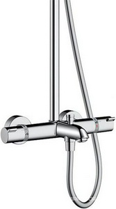 Смеситель для ванны (термостат) со стационарным, квадратным верхним душем 240мм, ручной душ, шланг в компл., (цв. хром),  E Showerpipe Hansgrohe Crometta 27298000