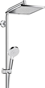 Смеситель для ванны (термостат) со стационарным, квадратным верхним душем 240мм, ручной душ, шланг в компл., (цв. хром),  E Showerpipe Hansgrohe Crometta 27298000