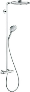Смеситель для душа (термостат) со стационарным верхним душем d300мм, ручной душ, шланг в компл. (цв.белый/хром),  Showerpipe S300 2 ZZ Hansgrohe Raindance Select 27133000