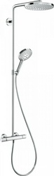 Смеситель для душа (термостат) со стац.верхним душем d240мм, ручной душ, шланг в компл.(цв.хром), Showerpipe S 240 1jet PowderRain ZZ Hansgrohe Raindance Select 27633000