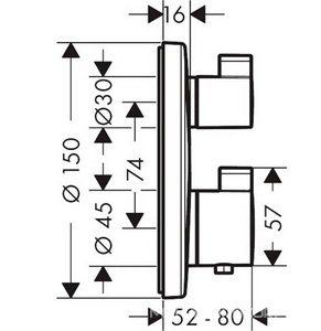 Термостат встраив. в стену для 2 потребителя, запорно-перекл.устройство, наружняя часть, БЕЗ скрытой части арт.01800180,(цв.полир.золото), ZZ Hansgrohe Ecostat S 15758990